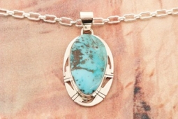 Genuine Kingman Turquoise Nugget Sterling Silver Pendant